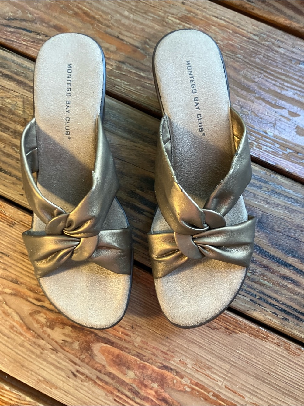 Montego Bay Club Metallic Gold Knot Slide Sandals - Picture 8 of 13